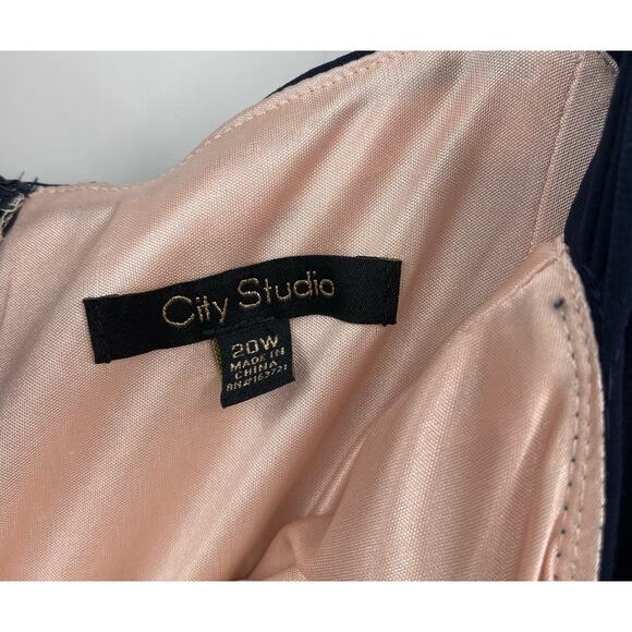 CITY STUDIO Trendy Off-The-Shoulder Gown 20W Navy Blue Rose Pink Dress Slit NWT - Picture 11 of 15
